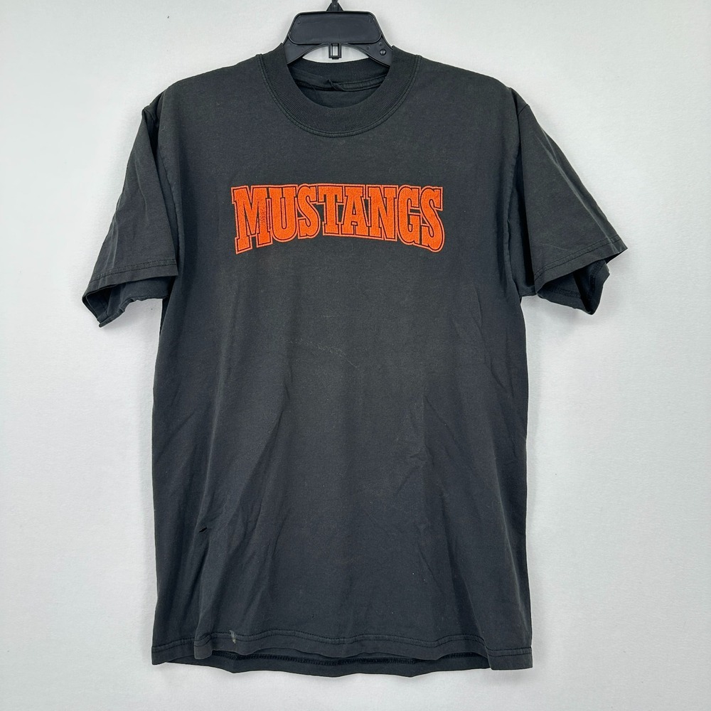 Vtg Mustangs T-Shirt Mens M‎ Black Orange College Retro Nostalgia School Fade
